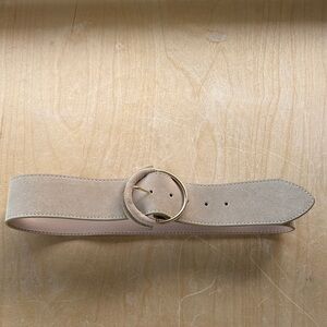 Chic Beige Suede Belt with Gold Buckle
